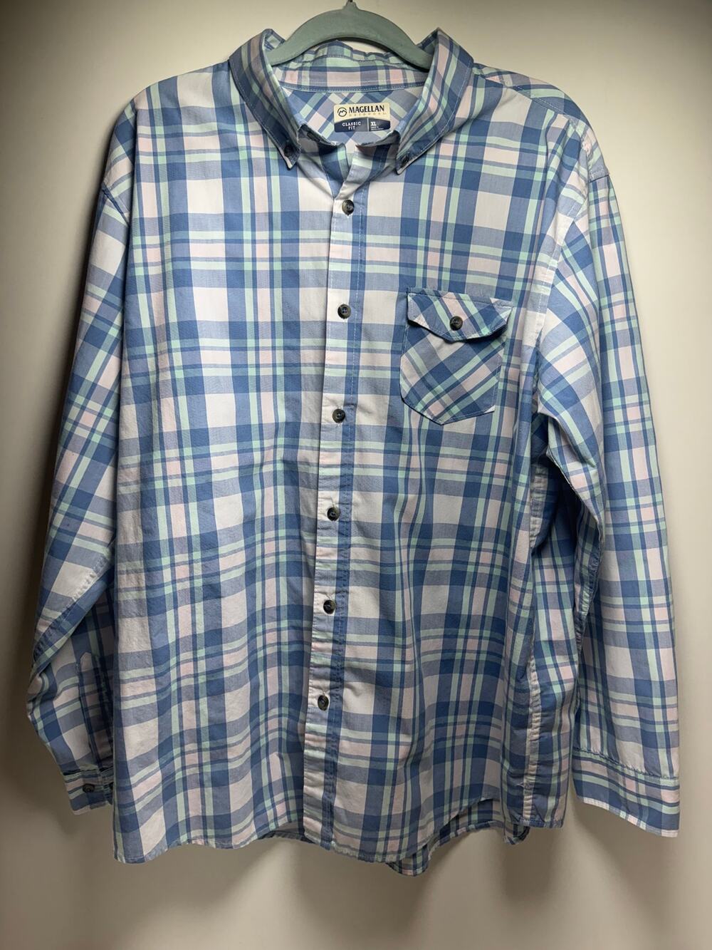Magellan Outdoors Men’s Classic Fit Long Sleeve Button Up Shirt Sz XL Pastel